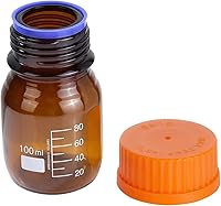 Vista 2 de 20 piezas de vidrio de borosilicato ámbar 3.4 fl oz graduado redondo laboratorio reactivo medios/botella de almacenamiento con tapa de rosca naranja