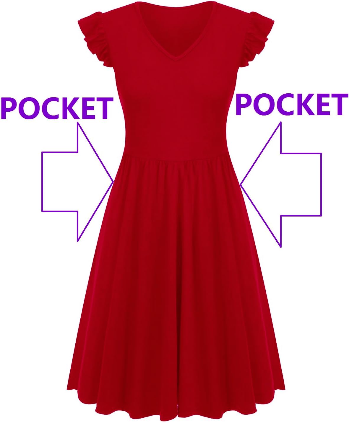 HELYO Women's Summer Dresses Cute V Neck Ruffle Sleeve Cocktail Short Work Casual Dress with Pockets 648 - Image 5