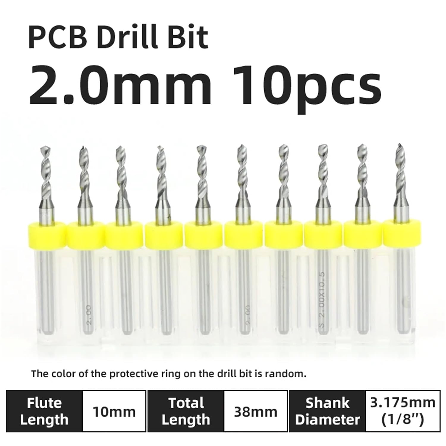 10Pcs 1.1-2.0mm PCB Drill Bit Tungsten Steel Carbide Drills for Metal CNC Hole Drilling Tools 1/8 Inch Fixed Shank(PCB 2.0mm 10pcs)