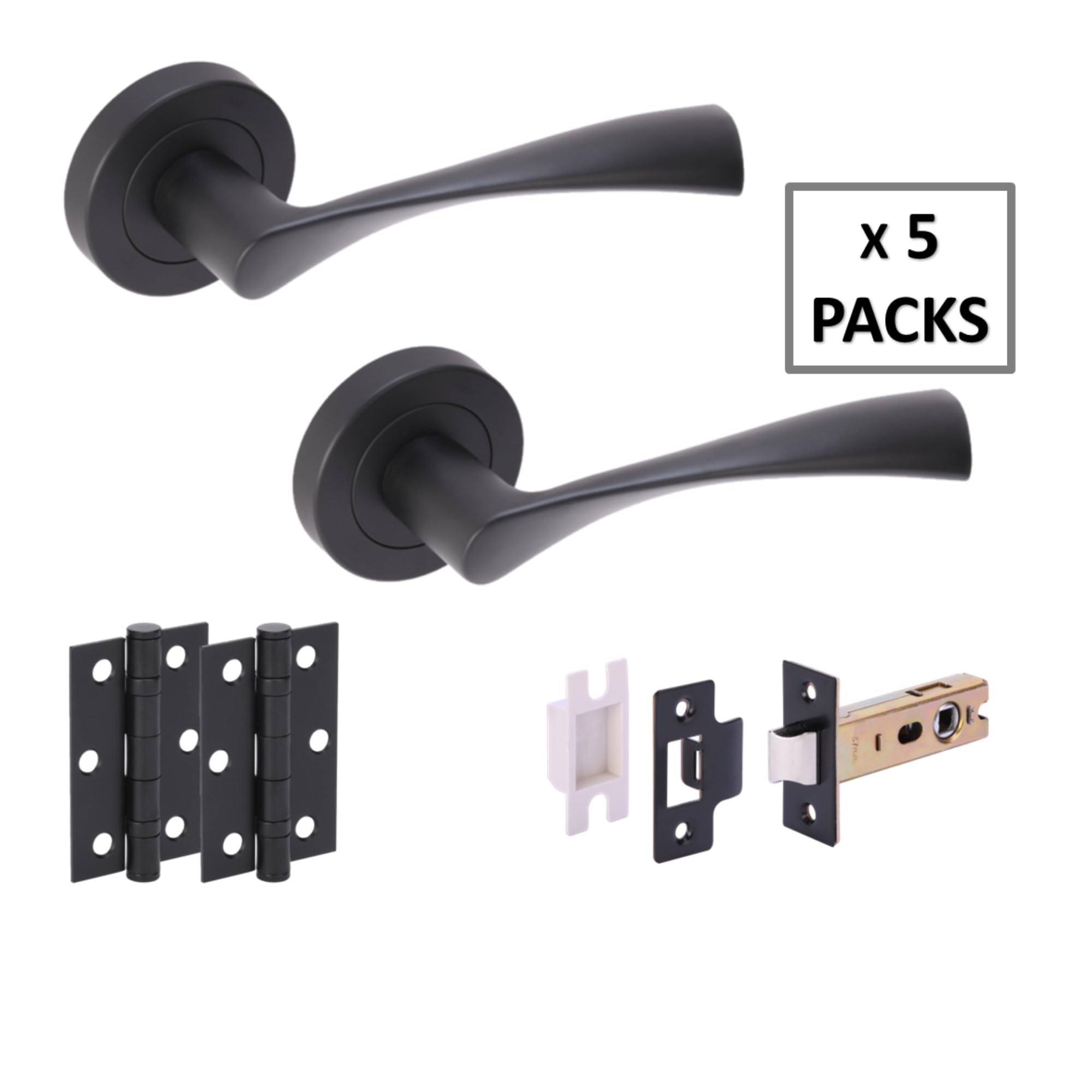 Hunta HANDLEZONE® Zena Door Handles on Rose Bathroom Lock Pack with Ball Bearing Hinges - Black Nickel