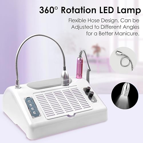 Miniatura 7 de Colector de polvo de uñas, máquina multifunción para arte de uñas, incluye succión de polvo de uñas de 40 W, taladro de uñas de 30000PRM con brocas