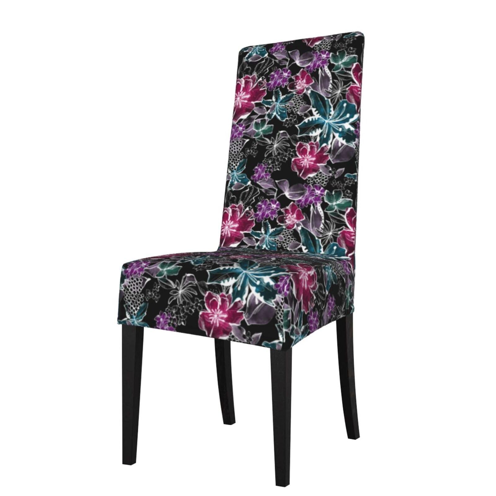 LKYMOH Luxury Magenta Teal Floral Pattern, Chair Covers Stretch Chair Slipcovers for Dining Room, for Party Pet Protection Universal Fit Soft Polyester