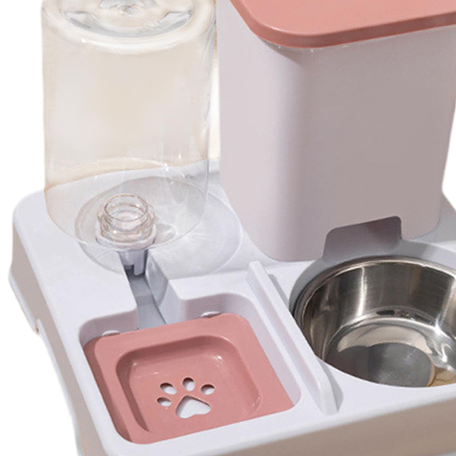 Automatischer Futterautomat für, 2 in 1 Futter Und Tränkeset, Stabile Basis, Futtergerät, Fress Und Trinknapf für, Kaninchen, Welpen, Rosa Weiß