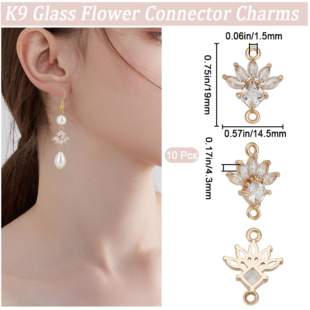 Beebeecraft 10Pcs Flower Connectors Charms K9 Glass Crystal Floral Pendant Links with Double Loops for Bracelet Earring Necklace Jewelry Making - Image 2