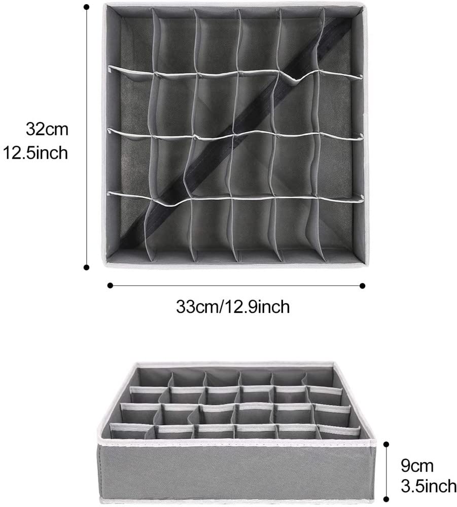 Youngine 24 Cell Collapsible Closet Organizers Drawer Dividers Foldable Clothes Drawer Storage Boxes for Bra Underwear Socks (Gray)