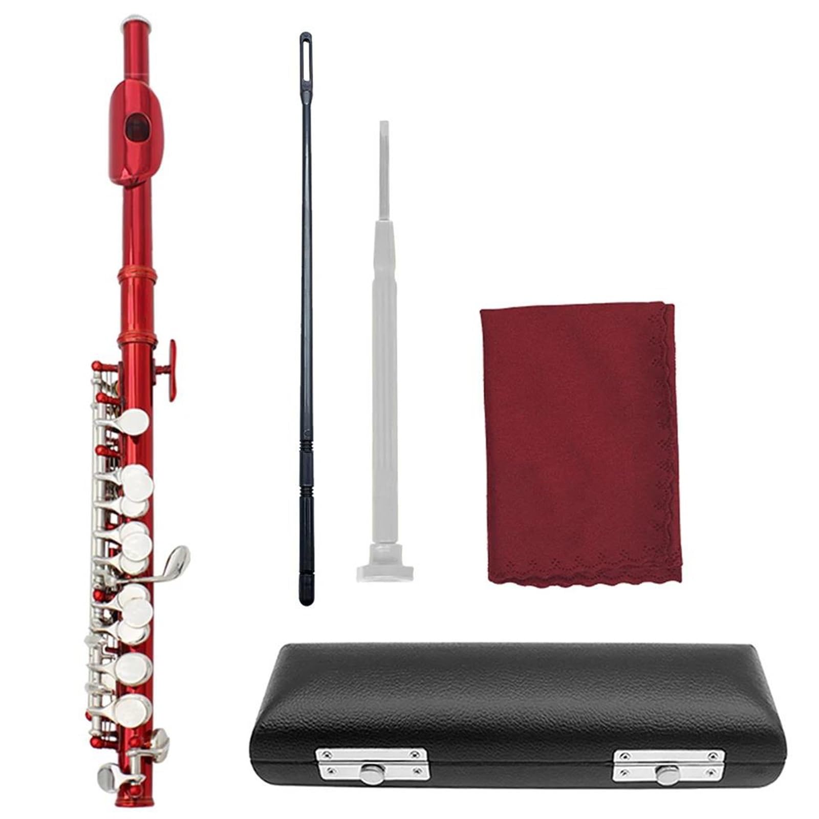 Flauta C Key Piccolo 16 Cuerpo De Cuproníquel Con Orificio Cerrado Rendimiento Profesional Tamaño Medio(Red)
