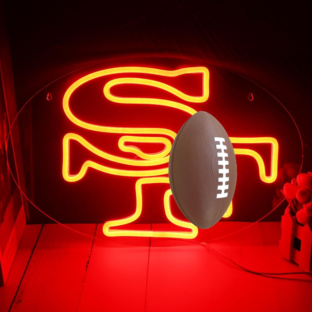 Football Rugby Sports Team Neon Sign Suitable for S. F Logo for Wall Decor USB Powered Dimmable Led Light Up Signs for Bedroom Men Cave Home Bar Salon Decor Birthday Xmas Gifts for Kids Fans