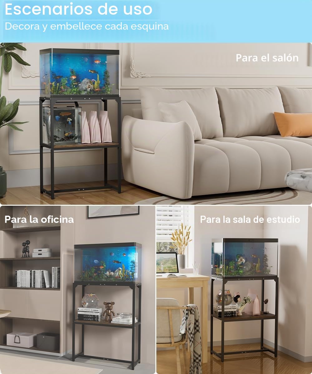 Mondazie Soporte para pecera de 20 galones, mesa de acuario de altura mejorada con estante de almacenamiento de 2 niveles, estante de metal para criador de reptiles, tortuga, terrario para oficina en
