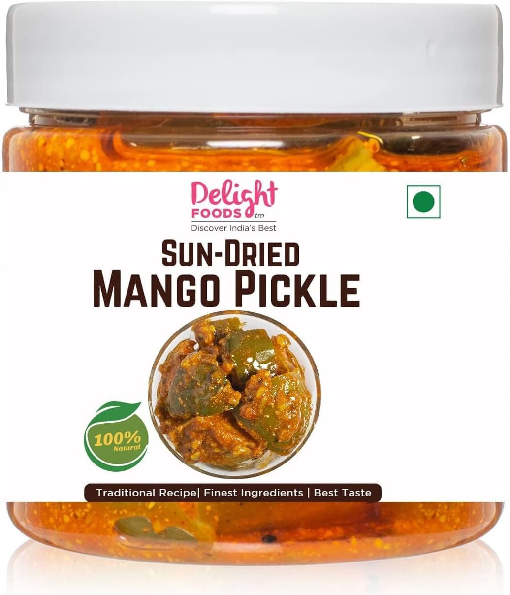Delight Foods Sun Dried Aam Ka Achaar 350g | Punjabi Mango Pickle in Pure Kacchi Ghani Mustard Oil | Hand Ground Masala