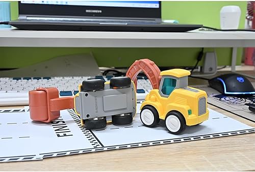Miniatura 4 de D-KINGCHY Vehículo de construcción de juguetes para niños pequeños, excavadora para presionar y llevar, camión de perforación y rodillo de