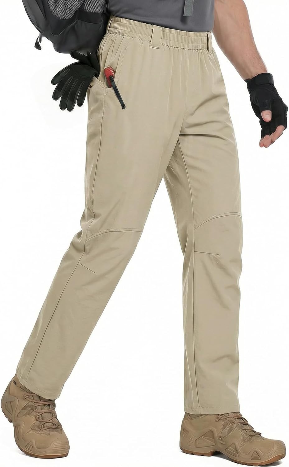 Auxo Mens Cargo Pants Relaxed Fit Work Tactical Hiking Pants for Men with Pockets Elastic Waist Mens Ripstop Construction Carpenter Outdoor Pants Khaki Small