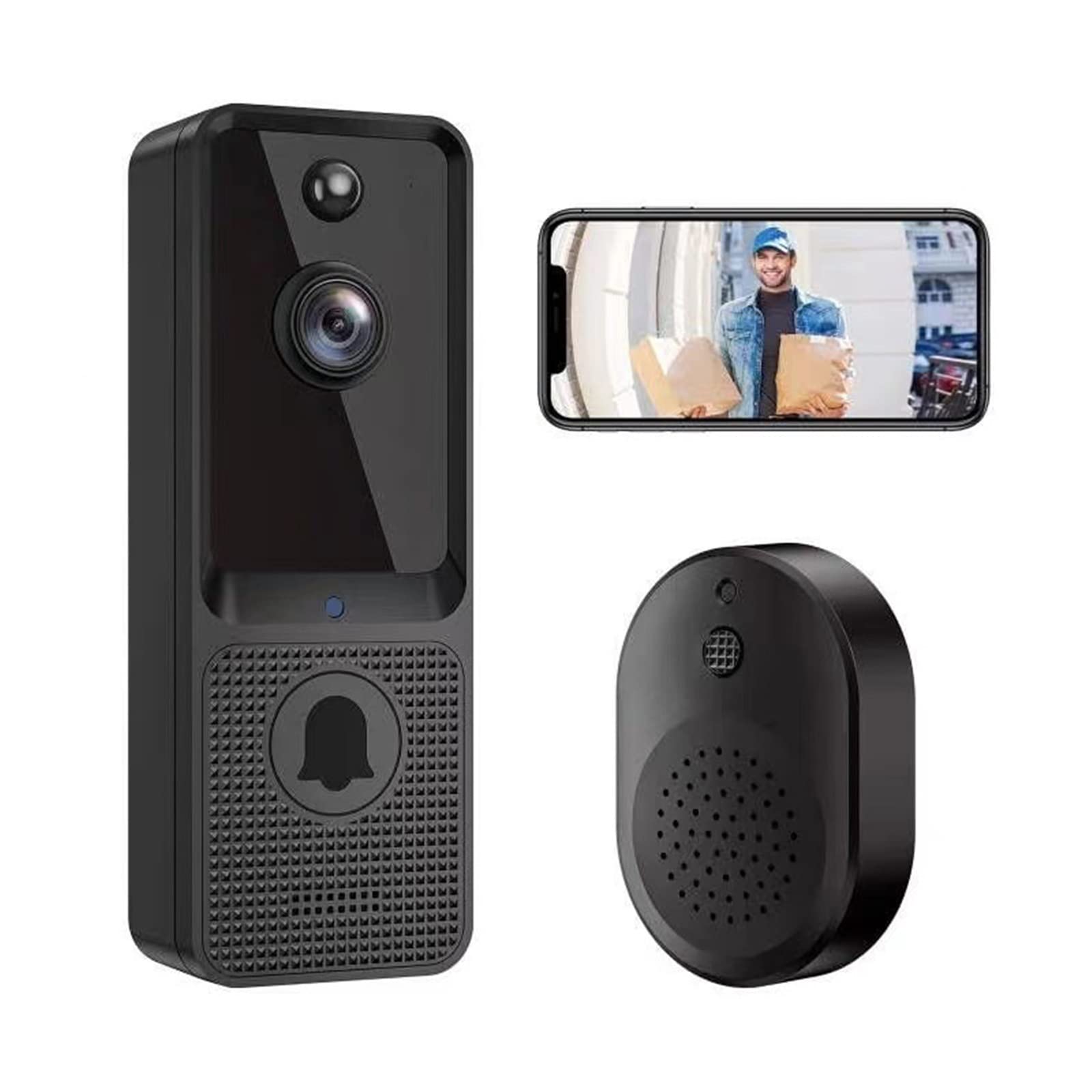 Timbre Con Camara Timbre De Vídeo Bajo Consumo Energía Inteligente Ojo Gato Inalámbrico Visión Nocturna HD Intercomunicador Monitoreo Del Hogar(720P)