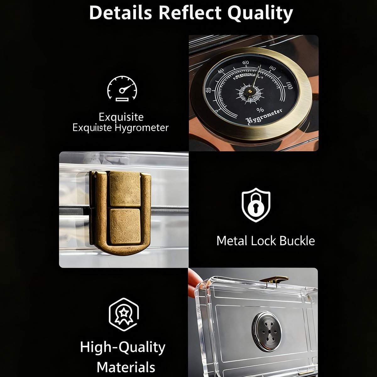 Humidor de Puros Hecho a Mano,Cava de Puros HumidorsCedro,Higrómetro,Humidificador de Puros,Clásico Desk Humidor para hasta Muchos Puros Regalos para Fumadores de Puros