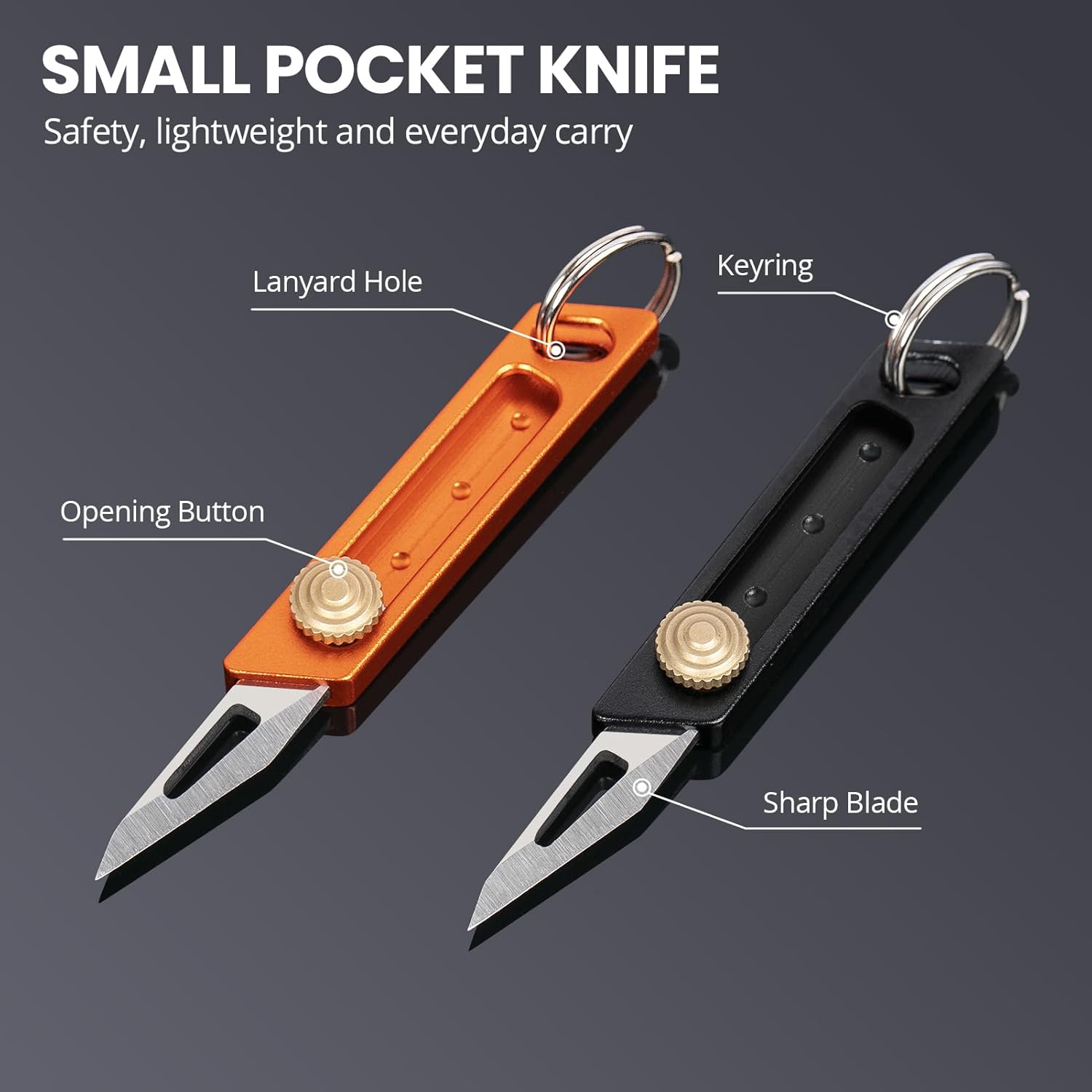 EDCFANS Small Pocket Knife for Men, 2 Pack Mini Keychain Knife, Safety Box Cutter Retractable, EDC Knife with Keychain Hole, Little Tiny Knives, Package Box Opener, Cool Gadgets Gifts for Men Women