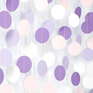 Purple-Pink White Party-Decorations Paper Garland - 52ft Lavender Birthday Streamers Banner, Lilac Baby Bridal Shower Wedding Bachelorette Hanging Supplies Decor Hugfond