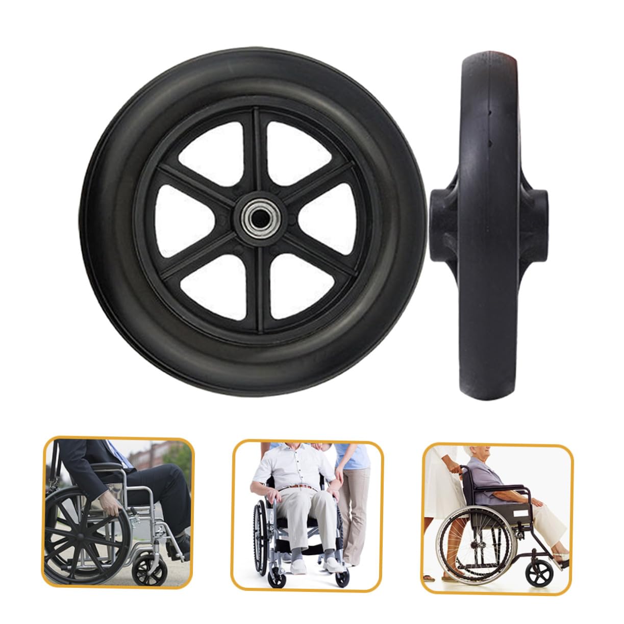 Ruedas Delanteras de Repuesto para Silla de Ruedas y Andador, 2 Piezas Neumático Sólido de Goma y Estructura Abs Resistente para Uso Diario