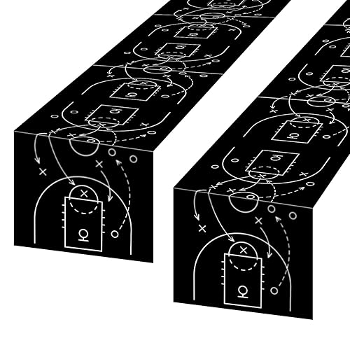 2 Pcs Basketball Table Runner Black Tactical Instruction Printed Basketball