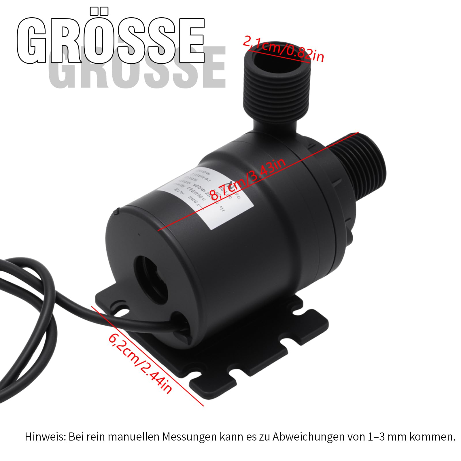 Pompa dell'acqua da 12 V, pompa centrifuga senza spazzole, 1000 l/h, 8 m, in plastica ABS con IP68, per acquario, impianto solare e circuito dell'acqua