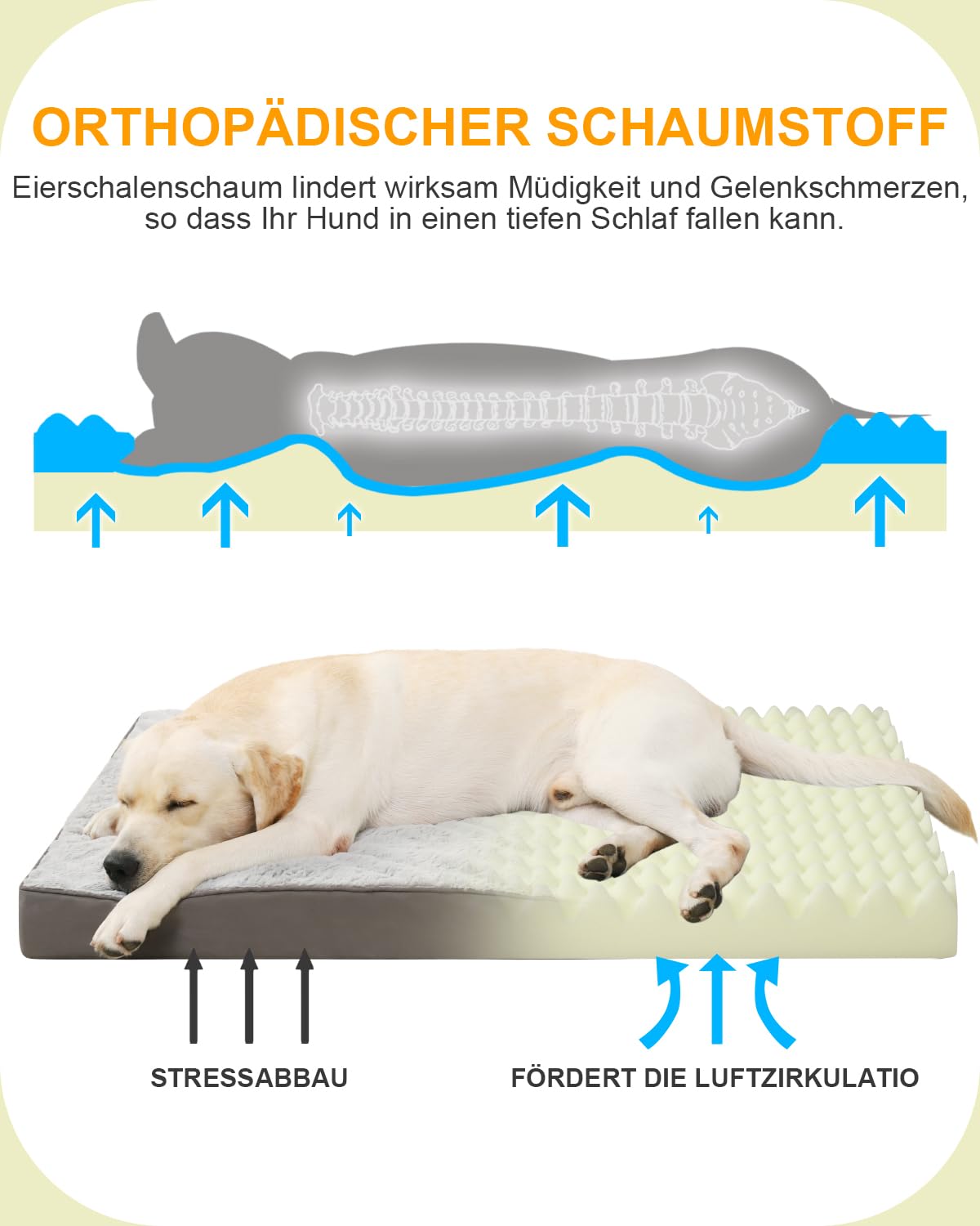 KSIIA Orthopädisches Hundebett Grosse Hunde, Hundekissen Waschbar 105x70cm, Hundebetten mit Abnehmbarer Deckel, Hundematte Doppelseitig Wendbare, Grau