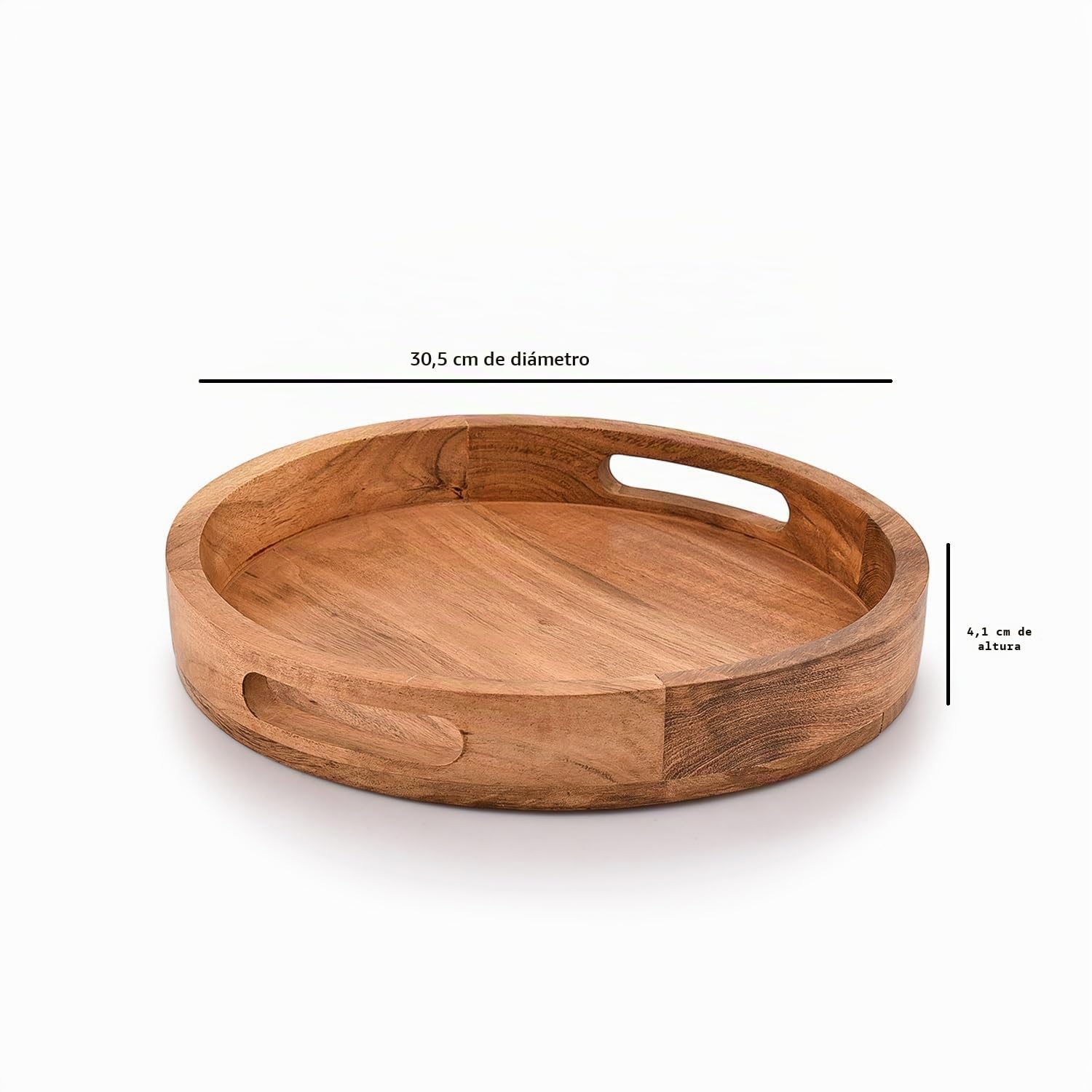 Samhita Bandeja redonda de madera de acacia con asas para servir bebidas y alimentos en el bar, sala de estar, mesa de comedor (30,48 cm x 30,48 cm x 4,06 cm)