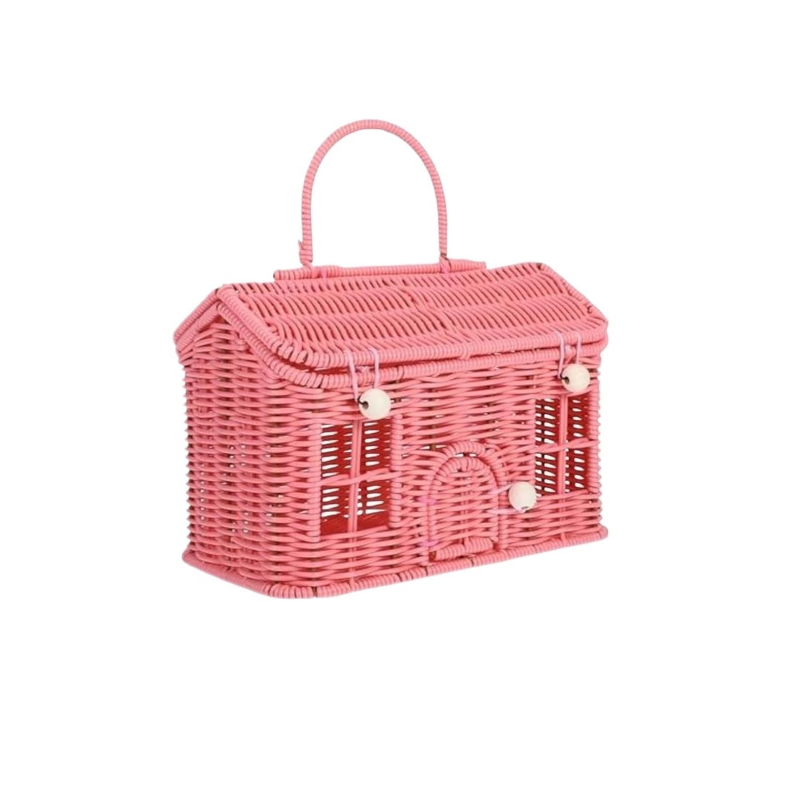 House Shaped Basket House Shape Rattan Basket Picnic Woven Storage Vintage Pastoral with Lid Rustic Handheld Box(Color 4)