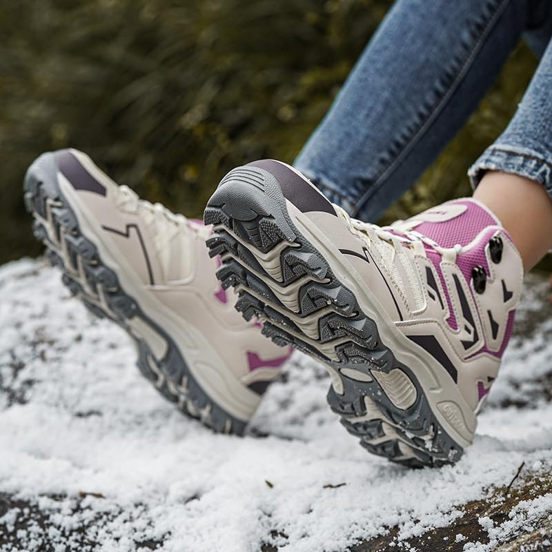 Women’s Waterproof Winter Hiking Boots, Warm Fur Lined Ankle Snow Boots for Outdoor Work, Walking & Backpacking