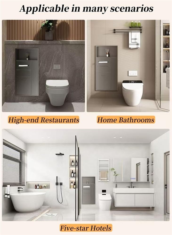 Stainless Steel Shower Cabinet, Recessed Wall Niche, Toilet Paper Holder with Trash Can, Suitable for Restaurants, Bathrooms and Hotels(Black)