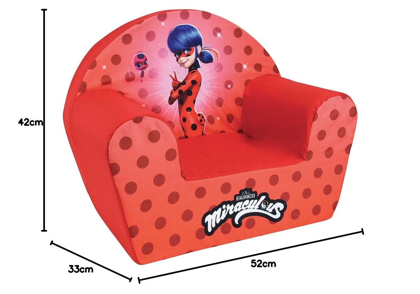 Fun House 713625 Miraculous Ladybug - Poltrona Club Origine Francia, garanzia per bambini, L.52 x P.33 x H.42 cm, Red, S