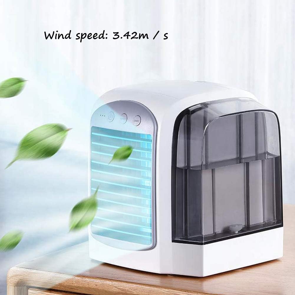 Air Cooler Mini Air Conditioner USB Coolers with 380ML Water Tank Portable Personal LED Ultra-Quiet Table Fan for Home Office (Blue 170 x 152 x 157 mm)