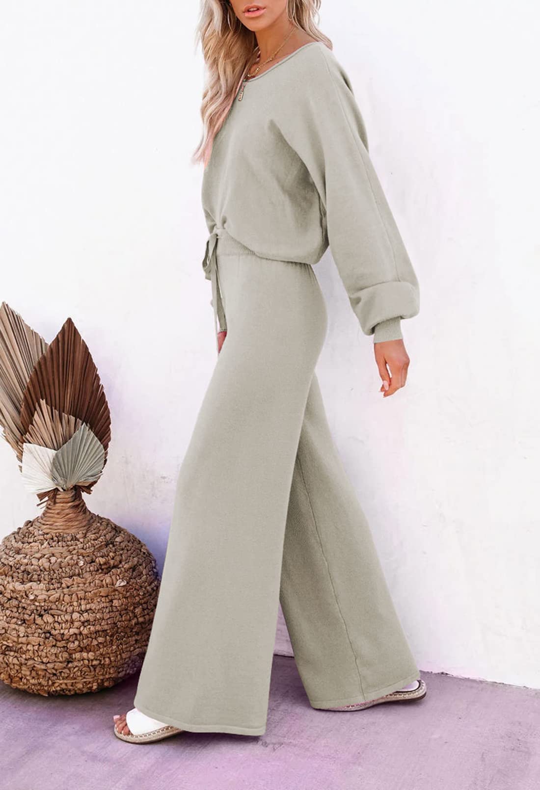 Sovoyontee Set da donna, 2 pezzi, loungewear a maniche lunghe, con pantaloni larghi