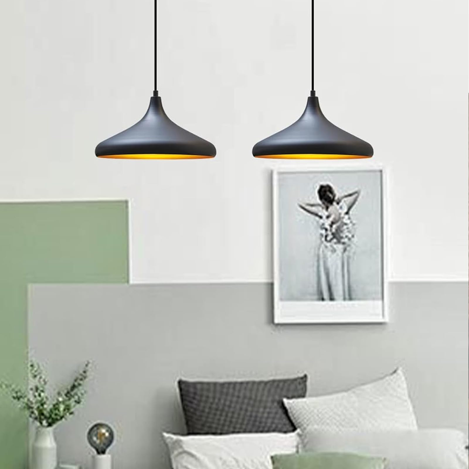 bamyum Champion Suspension Luminaire Vintage, Lustre Salon de 35 cm, Lustre Cuisine en Métal, Lampe E27 Vintage pour Chambre, Suspension Luminaire Cuisine, Suspension de Salle à Manger, Couloir, Noir