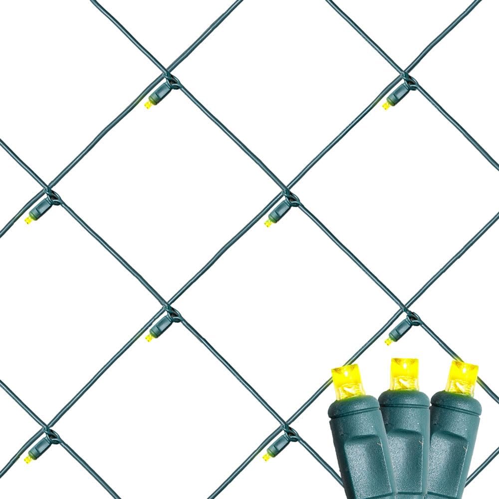 Novelty Lights 4x6 Net Lights, 100 Yellow LEDs with 4 Inch Spacing, 5mm Wide Angle Bulbs on Green Wire, Connectable End to End, Outdoor Weather Resistant Hedge and Bush Lighting