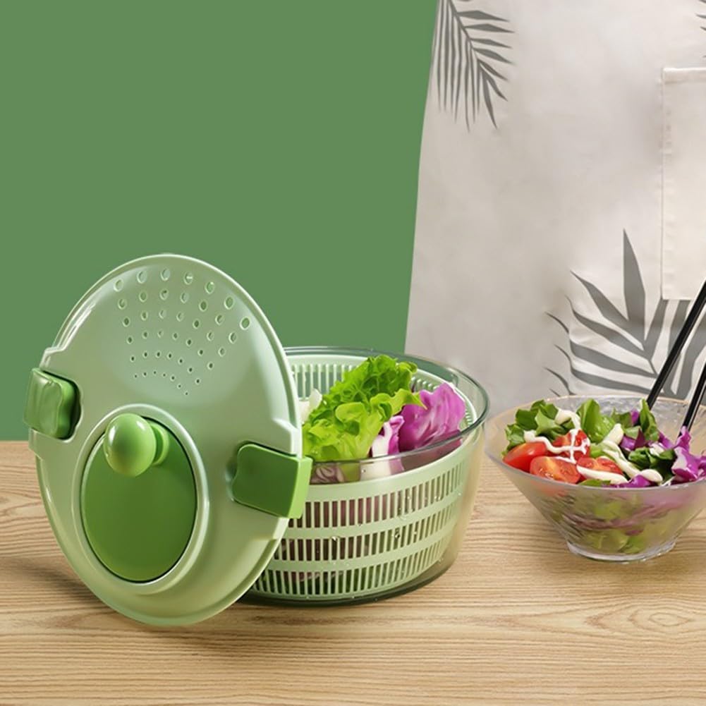 Centrifugador de ensalada con manivela, secador manual de verduras y cuenco de lavadora, deshidratador de lechuga eficiente para cocina, diseño medio transparente, base antideslizante, apto