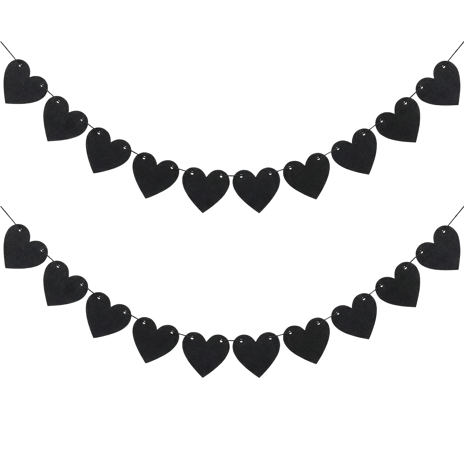 2 Pack Black Heart Garland Banner, Black Felt Gothic Garland Party Decor, Heart Decorations Banner for Gothic Wedding Decor Valentines Anniversary Birthday Party