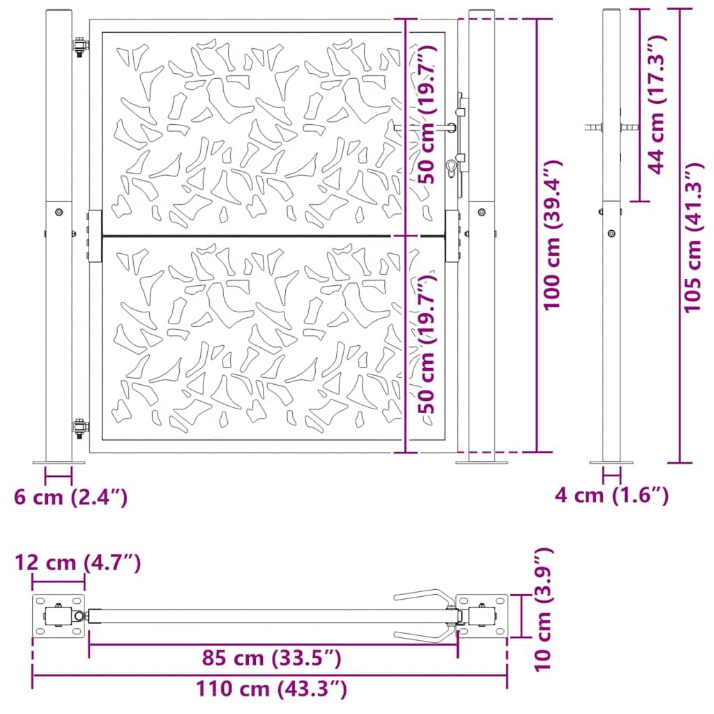 vidaXL Cancello Giardino Nero 100x100 cm in Acciaio Design a Foglia, cancello della Recinzione, cancello Esterno, cancello del Metallo