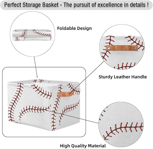 Miniatura 7 de Cesta de almacenamiento con puntadas de béisbol, caja de cubo de almacenamiento deportiva, cesta de béisbol deportiva, de lona para sóftbol,