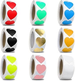 Heart Sticker Roll 9 Colours Heart Sticker Heart Shape Labels Self-Adhesive 4500 Pieces Stickers 2.5 cm for Envelopes Scra...