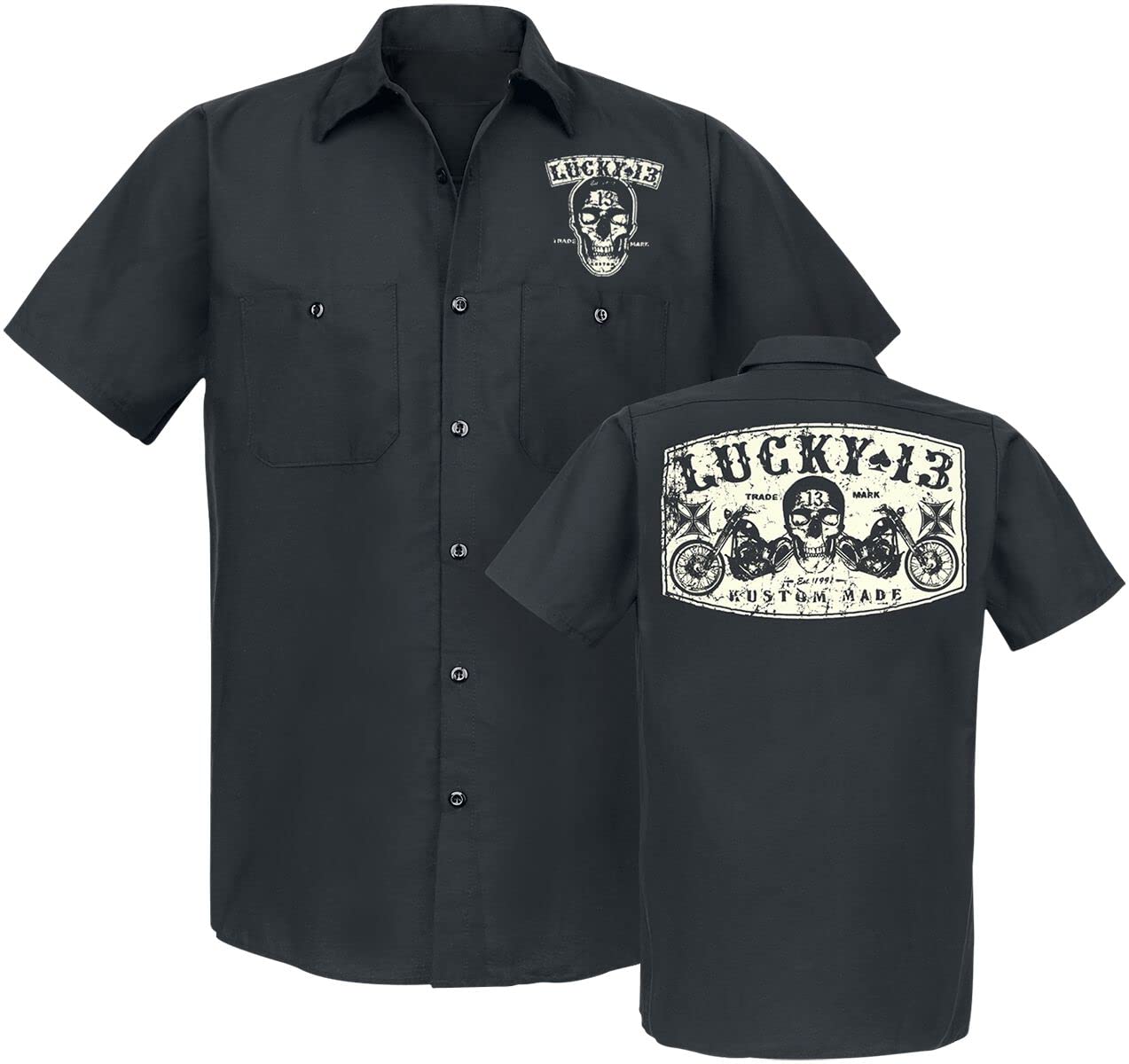 Lucky 13 Dual Chopper Hombre Camisa Manga Corta Negro 65% poliéster, 35% algodón Regular