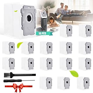 16 Packs Vacuum Bags Replacement For Irobot Roomba I7, For Irobot Roomba Bags I7 Plus, I8, I8+, I3, I3+, I4+, I6+, J7, J7+, S9, S9 Plus, I & S & J Series, Automatic Dirt Disposal Irobot Vacuum Bags