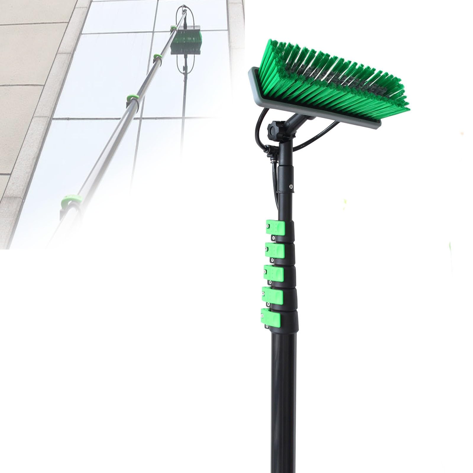 Cepillo de Limpieza Extensible con ángulo Ajustable y dispensador de jabón. Palo de 6 m con Suministro de Agua para una Limpieza eficiente de Ventanas, Paneles solares, t