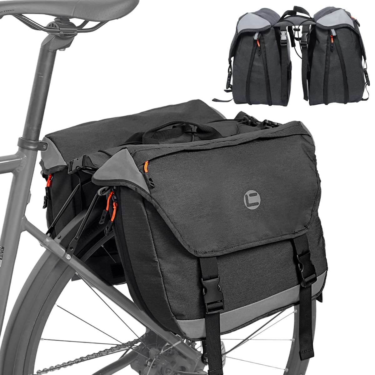 Borsa da sella per bicicletta, espandibile, per portapacchi posteriore | 25-35L espandibile, tessuto impermeabile, dettagli altamente riflettenti, doppie borse spaziose, facile installazione