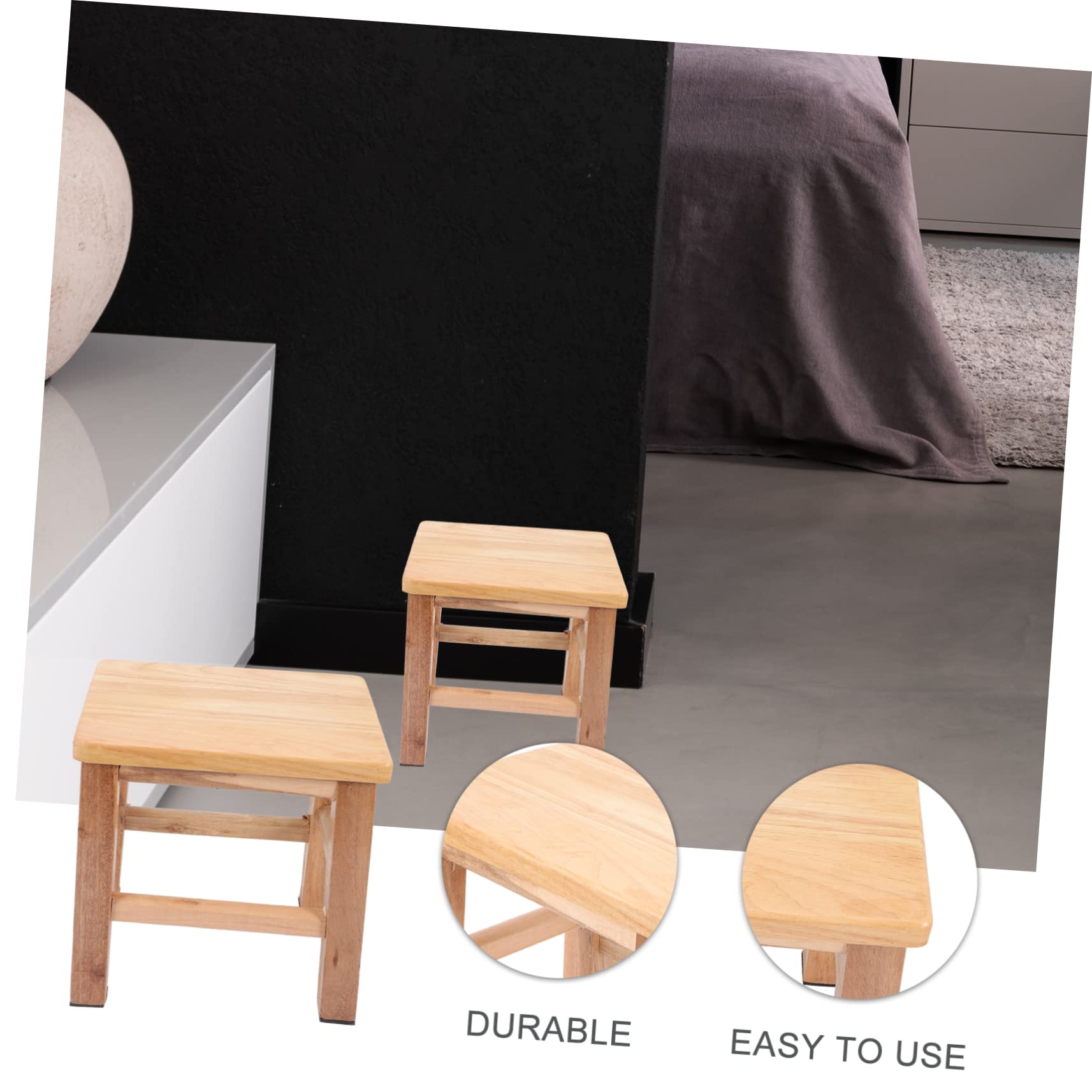 Veemoon Petit Tabouret en Bois pour Changer Chaussures, 25cm Carré, 1 Pièce