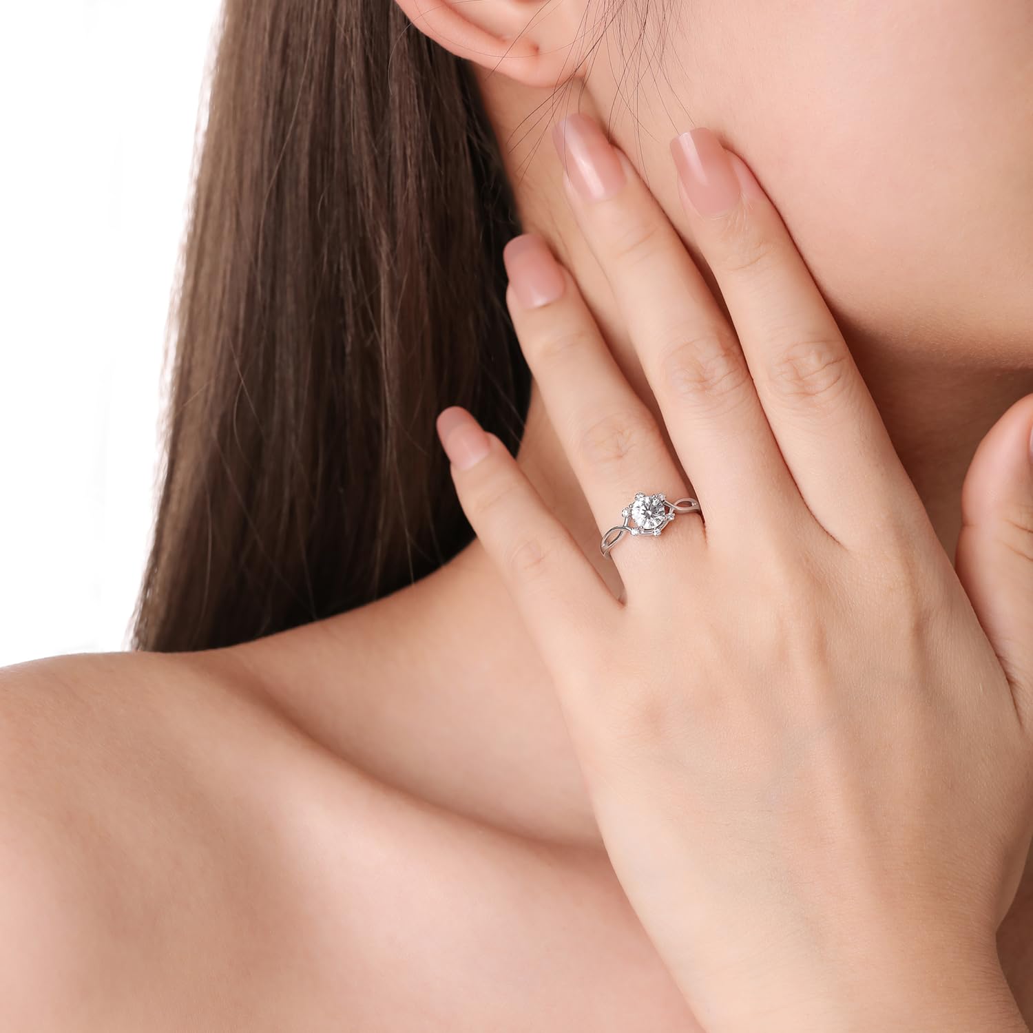 Anillo Solitario de Compromiso Meissa de 0.55 Ct para Mujeres, Anillo de Promesa Infinito, Anillo de Boda de Plata de Ley 925 con Circonita Cúbica, Corte Radiante, Anillo de Eternidad Ajustable