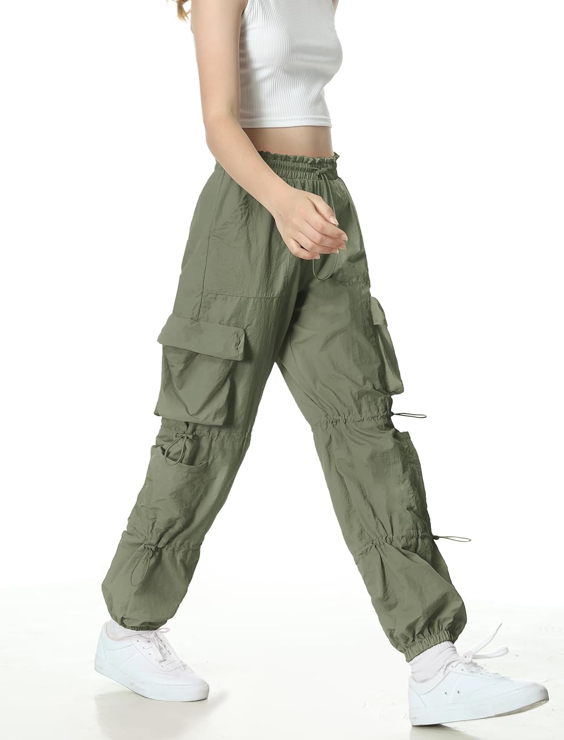 EXARUS Girls Parachute Pants Cargo Baggy Hip Hop Drawstring with Pockets Elastic Y2K for Kids 8-14Y - Image 6