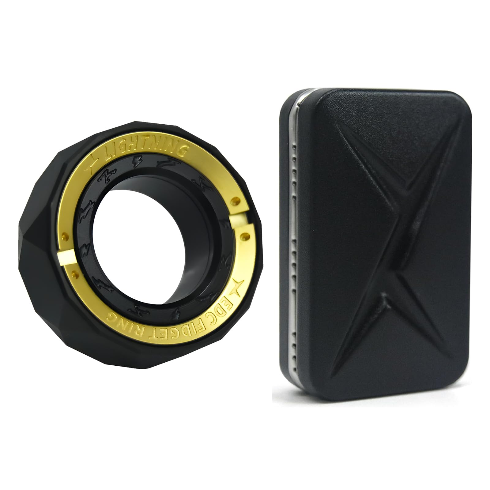 Metal Fidget Rings and Infinite Fidget Slider for Adults (Black A-2 Set)