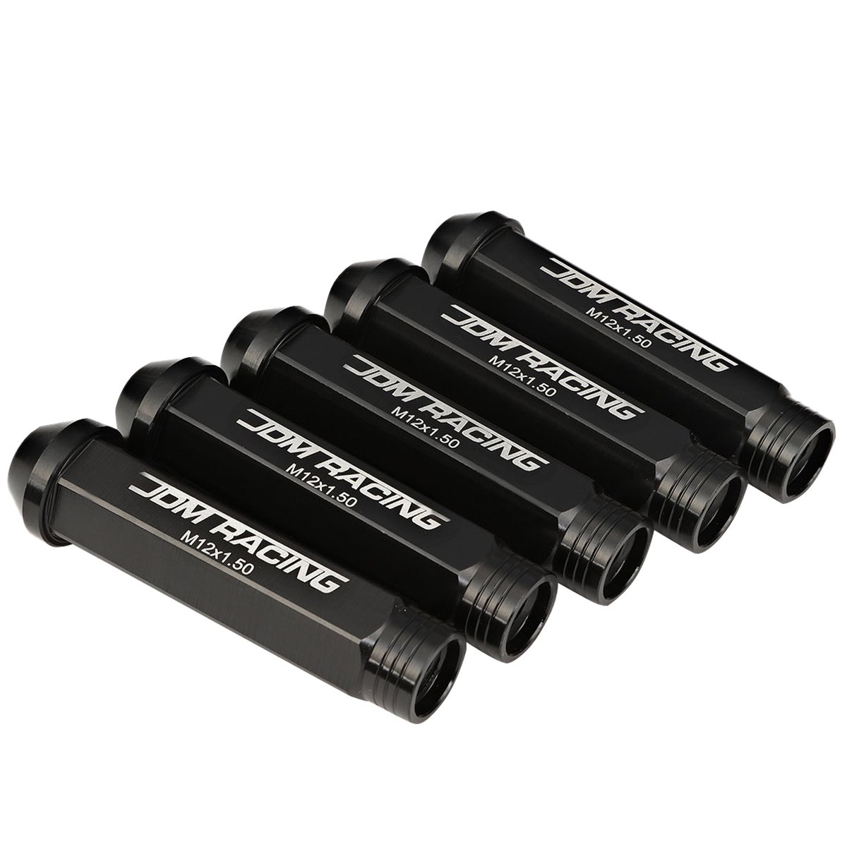 20-Piece Black Spike Lug Nuts M12x1.5 – Universal Aluminum Extender Close End