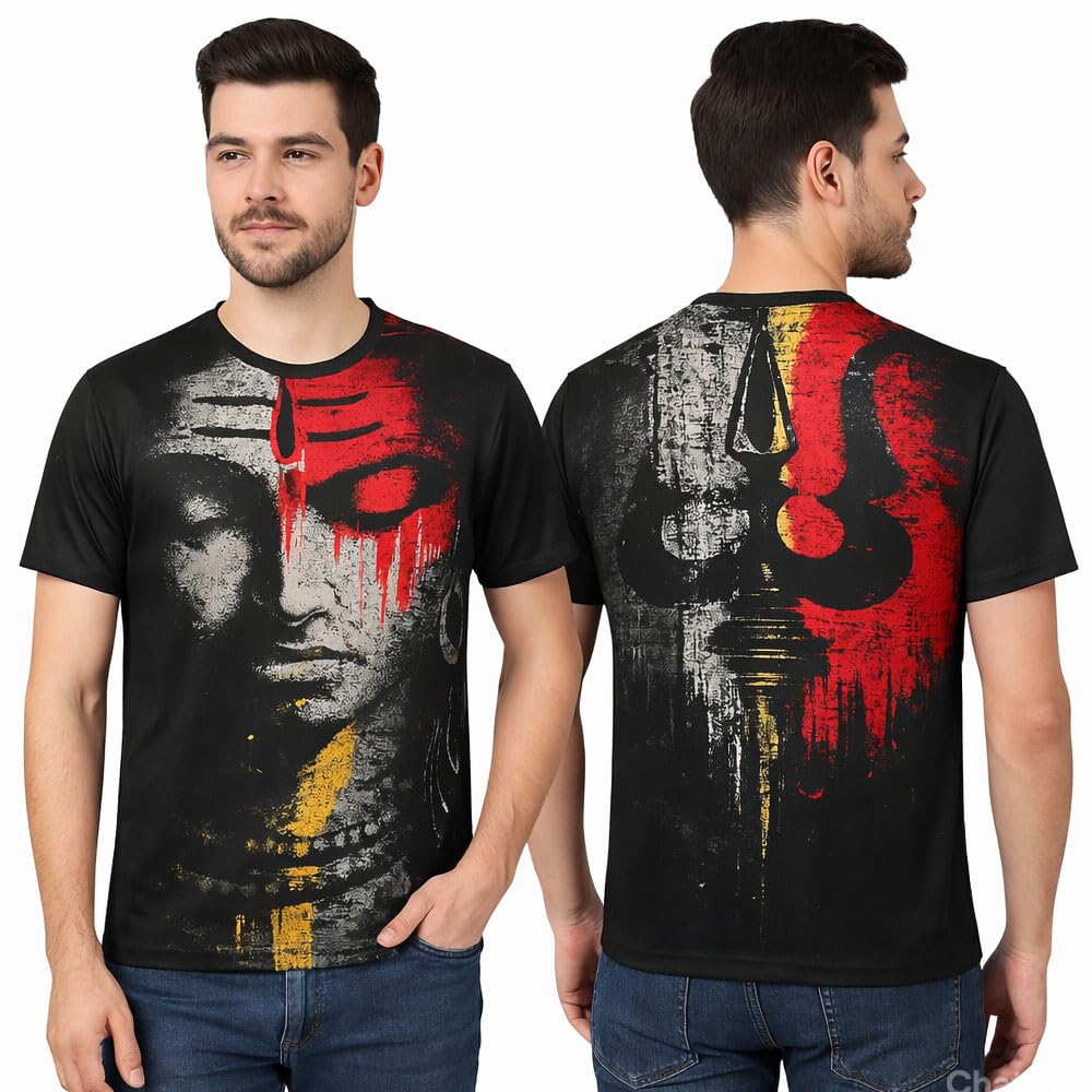 Lord Mahadev Graphic Print Round Neck Spiritual Design T-Shirt for Men & Boys | Short Sleeve Casual T-Shirt-picture-51