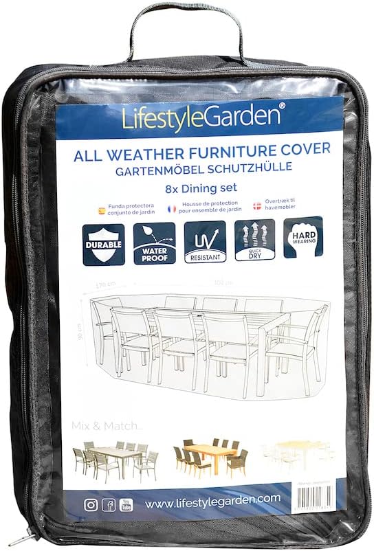 Amazonia Patio Cover for Dining Set | Rectangular and Waterproof| Ideal to Protect Furniture Against Extreme Weather, Grey