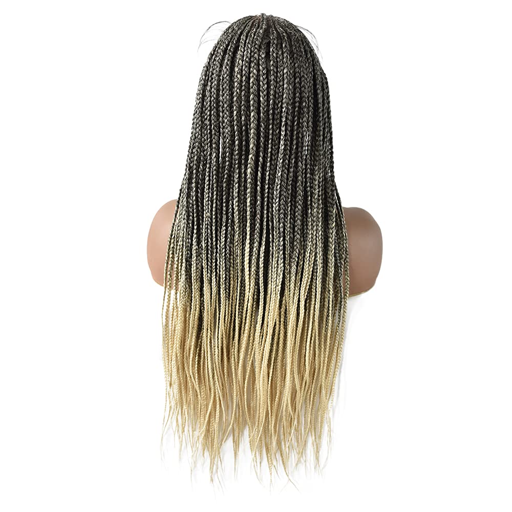 LYRICAL HAIR Twist Micro Box Braids Wigs with Baby Hair for Black Women Hand Tied 13"X7" Swiss Lace Front Lightweight Cornrow Braided Wig Synthetic 30" Long Hair (#1B/613T)