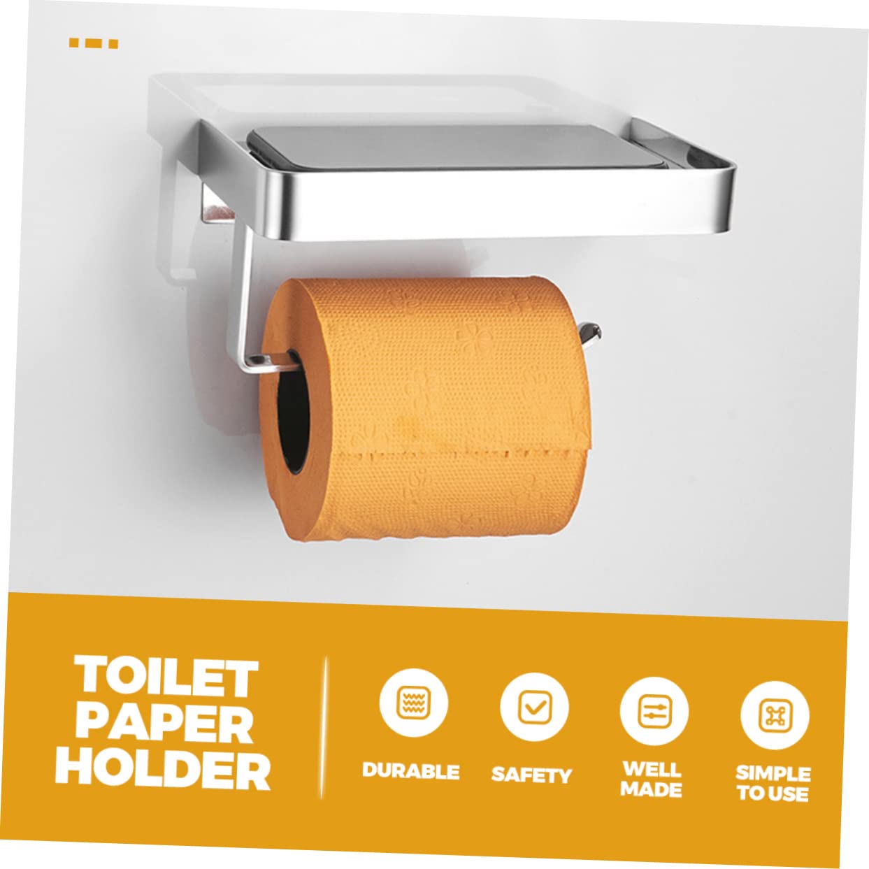 VILLCASE Porta Rotolo Carta Igienica da Muro in Acciaio Inossidabile con Ripiano per Telefono, Supporto Adesivo Facile da Installare, per Bagno e Toilette